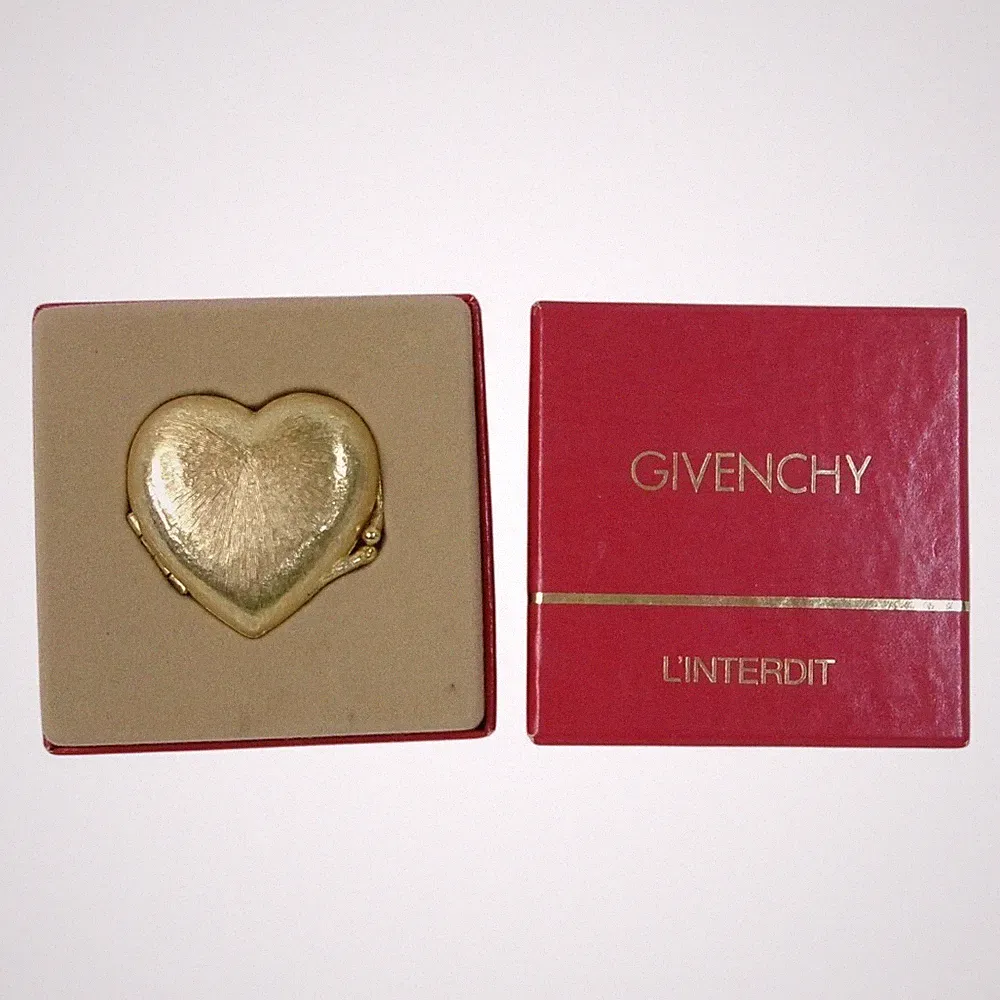 Vintage Givenchy L'Interdit Solid Perfume Heart Locket Compact with Box